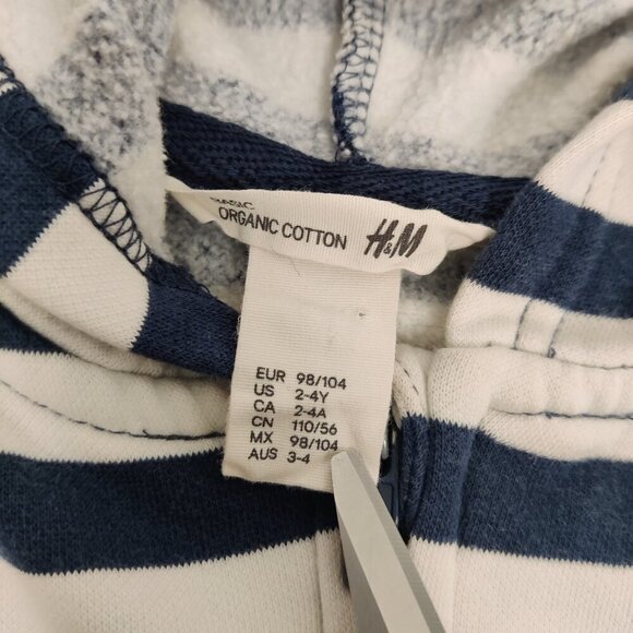 H&M Boy's Striped Hoodie Blue White Size 2-4 Years Old Organic Cotton - Picture 4 of 5